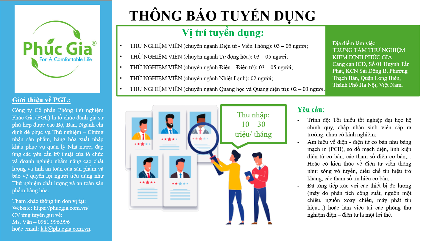 Thông báo tuyển dụng thử nghiệm viên