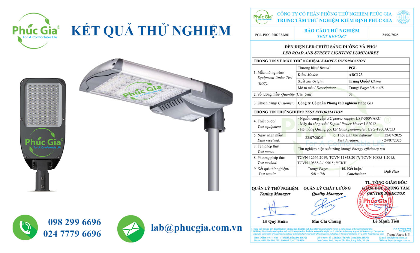 Kết Quả Thử Nghiệm Hiệu suất năng lượng Đèn Đường