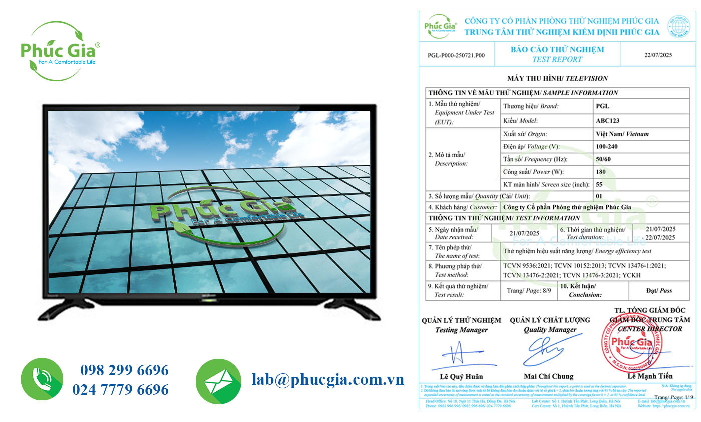 Mẫu Kết Quả Thử Nghiệm Hiệu Suất Năng Lượng Tivi (Máy Thu Hình)