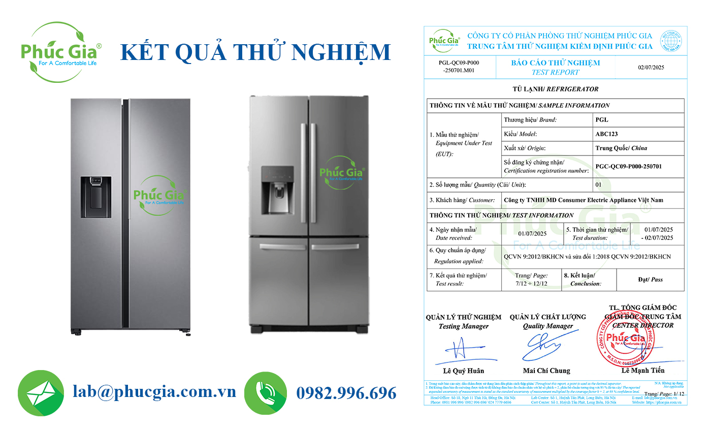 Mẫu Kết Quả Thử Nghiệm Tương Thích Điện Từ Tủ Lạnh, Tủ Đá Theo QCVN 9:2012/BKHCN Tại Phúc Gia®