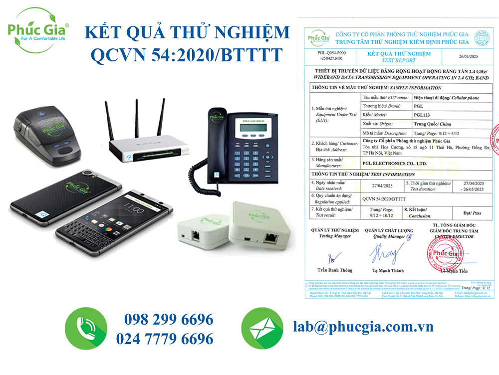 kết quả thử nghiệm thiết bị truyền dữ liệu băng rộng theo QCVN 54:2020/BTTTT