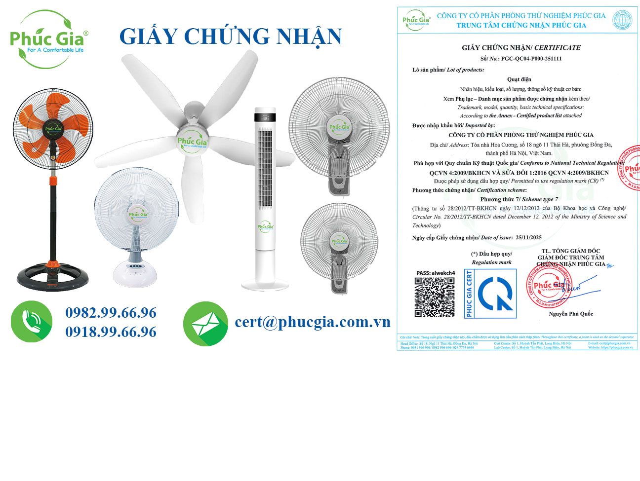 Giấy Chứng Nhận Quạt Điện Phù Hợp QCVN 4:2009/BKHCN Và Sửa Đổi 1:2016 QCVN 4:2009/BKHCN