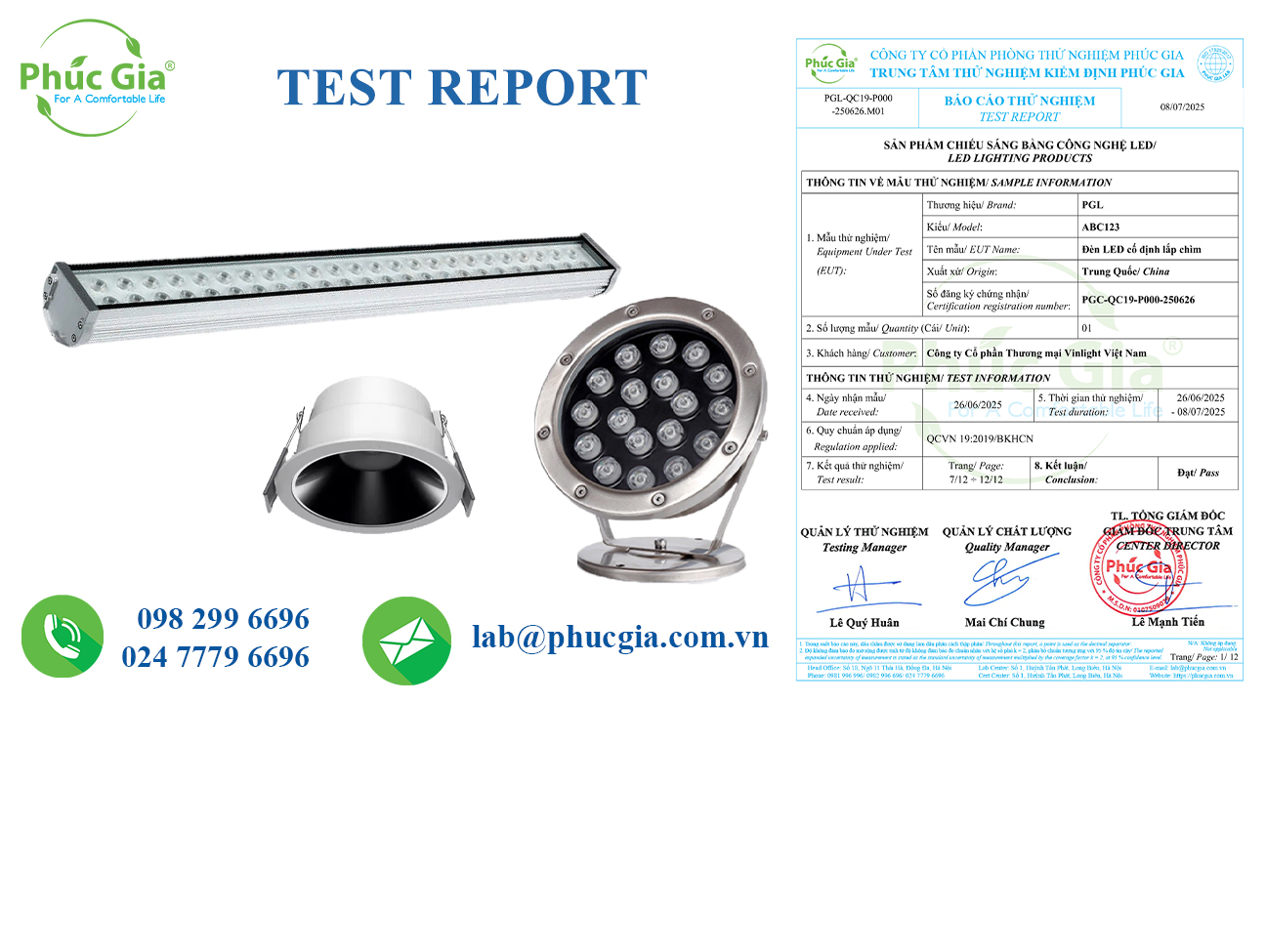 Electrical Safety (ES) Test Report for Fixed Recessed LED Luminaires – QCVN 19:2019/BKHCN