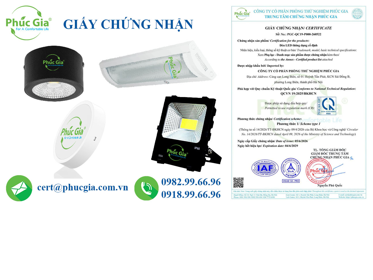 Giấy Chứng Nhận Đèn LED Thông Dụng Cố Định Phù Hợp QCVN 19:2025/BKHCN